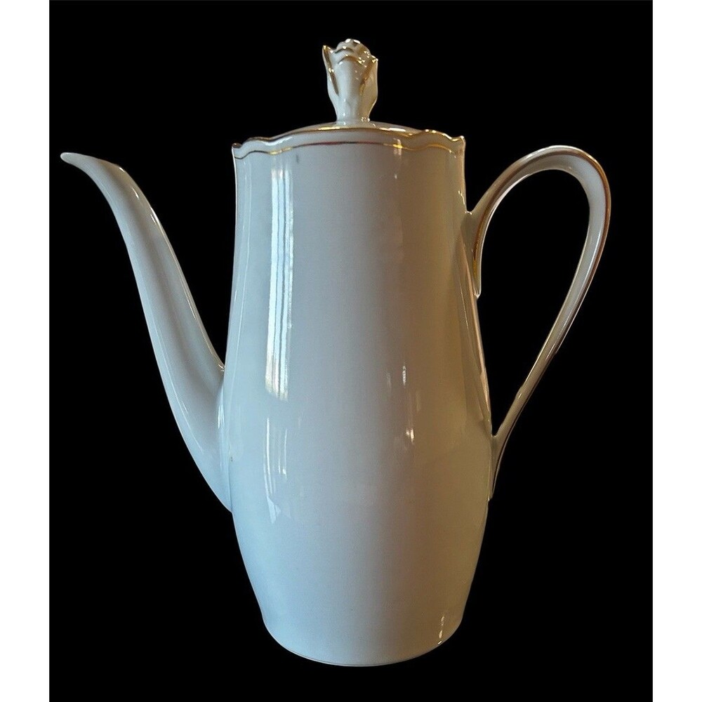 Vintage Bavaria Germany White Porcelain Coffee Pot Mold K 1032 Gold Tulip Lid